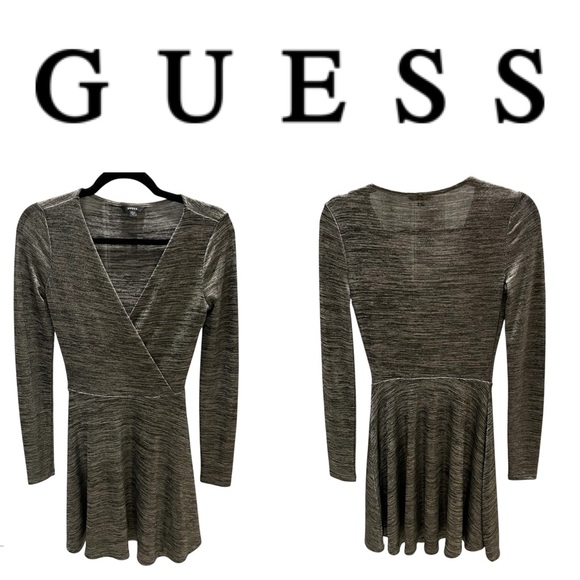 GUESS Dress Women’s XS Gold and Black Shimmer Modesty Closure LIKE NEW - Picture 1 of 9